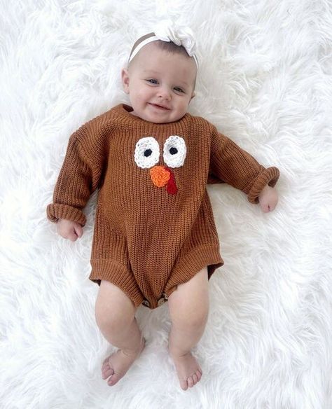 In our opinion, this is one of the Thanksgiving sweater ideas for babies that you can go for. The sweater boasts warm orange with a hint of brown tone, which is the typical color of fall and Thanksgiving. #ThanksgivingOutfit #ThanksgivingFashion #ThanksgivingDayLook #FamilyGatheringStyle #ThanksgivingDinnerOutfit #StylishThanksgiving #HolidayOutfitInspiration #ThanksgivingAttire #ThanksgivingOutfitIdeas #TrendyThanksgiving #OutfitForThanksgiving First Thanksgiving Outfit Girl, Newborn Thanksgiving Outfit, Baby First Thanksgiving, Baby Thanksgiving Outfit, Thanksgiving Baby Outfit, Tank Top Jumpsuit, Thanksgiving Dinner Outfit, Girls Thanksgiving Outfit