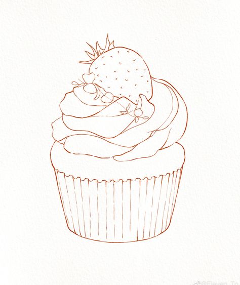 Bakery Items Drawing, Muffin Sketch, Cake Sketch Drawings, Dessert Sketch, Food Drawing Ideas, Dairy Art, Food Sketches, Cake Sketch, Food Art Painting