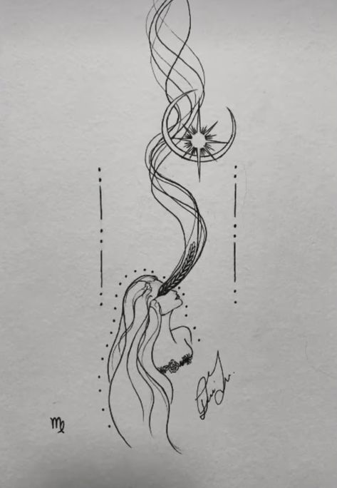 made by @denartists on tiktok Virgo Tattoo, Tattoo Sketches, Humanoid Sketch, Tattoos, Art