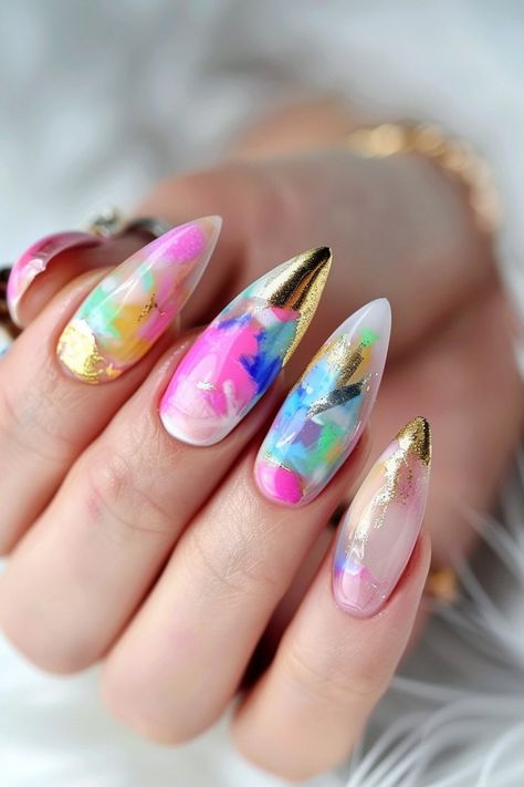 Unleash your inner artist with these 33 rainbow nail designs! Featuring everything from holographic lines to abstract patterns, these colorful styles will make your nails the center of attention. Perfect for adding a splash of creativity to your look. Tap the link for more nail style inspiration! 2024 Manicure, Rainbow Marble, Marble With Gold, Rainbow Nails Design, Rainbow Nail, Long Stiletto Nails, Long Stiletto, Nail Style, Nail Styles