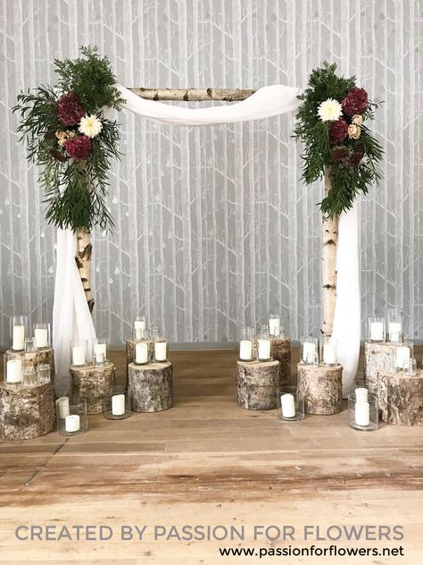 Birch Wedding Arch, Winter Wedding Arch, Photowall Ideas, Birch Wedding, Wedding Arch Rustic, Rustic Wedding Ceremony, Rustic Wedding Decorations, Modern Wedding Flowers, Wedding Ceremony Arch