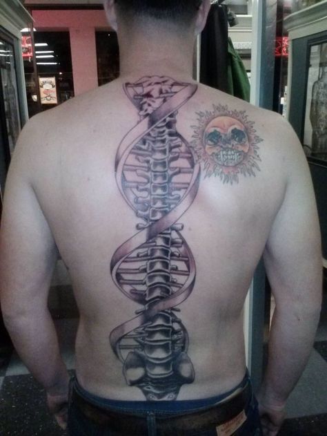 #spine #tattoo #tattoos #ideas #designs #men #formen #menstattooideas Spine Tattoos For Men, Science Tattoo Ideas, Girl Spine Tattoos, Latin Tattoo, Spinal Tattoo, Science Tattoo, Kanji Tattoo, Science Tattoos, Dna Tattoo