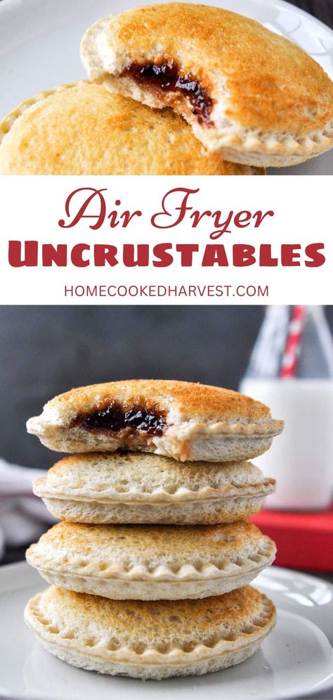 Air Fryer Uncrustables come out toasty on the outside and gooey on the inside. Air fried Uncrustables are the most delicious and easy sandwiches for a quick lunch that will put a smile on your kids faces. Pbj Sandwich Air Fryer, Quick And Easy Lunch Recipes Air Fryer, Airfryer Uncrustables, Biscuit Sandwiches Air Fryer, Fried Pb&j Sandwiches Air Fryer, Fast Air Fryer Snacks, Air Fried Uncrustable, Air Fryer Recipes Sandwiches, Simple Air Fryer Desserts