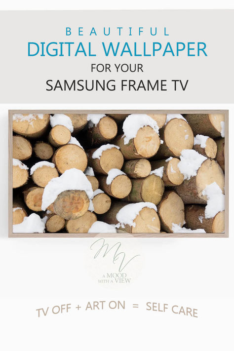 An image of firewood in winter displayed on a Smart TV, with text that reads 4k High Resolution Art for your Samsung Frame TV. Shop Now at A Mood With a View. Christmas Frame, Winter Images, Christmas Frames, Winter Art, Samsung Frame Tv, Frame Tv Art, Samsung Frame, Tv Art, Frame Tv