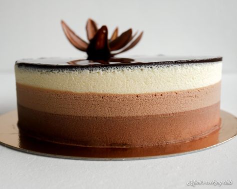 entremets trois chocolats valrhona Bakewell Cake, Coconut Hot Chocolate, Valrhona Chocolate, Cheesecake Mousse, Chocolate Squares, Frozen Yoghurt, Cake Recipes From Scratch, Rainbow Food, Homemade Cake Recipes