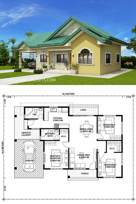 3 Bedroom Modern House Plans, Philippines Houses, 3 Bedroom Modern House, Cool House Plans, Philippines House, Modern Bungalow House Plans, Modern Bungalow House Design, Philippine Houses, Bungalow Style House