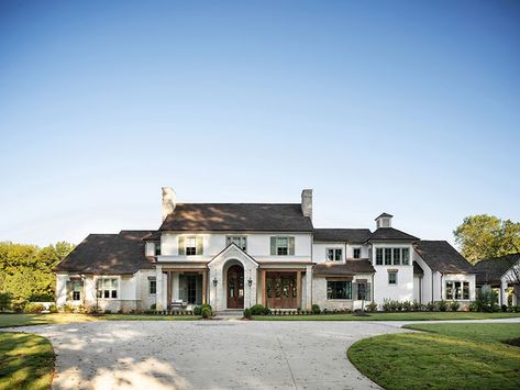 Chattahoochee Hills Country House | spitzmillerandnorris Modern Tudor Home Interior, Raykon Construction Matterport, Stone And White Exterior, Dream Mansion Floor Plans, Modern French Country House Plans, Modern French Country Exterior, Dream Neighborhood, Veranda Estate Homes, Huge Home