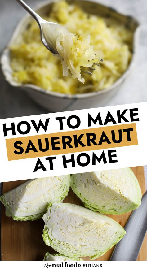 Think you can’t make your own sauerkraut at home? Think again! Our easy step-by-step tutorial for how to make sauerkraut at home will have you fearlessly fermenting your own in 7-14 days. With our detailed photographs and simple directions, you can DIY one of our favorite probiotic-rich foods. Fermented Sauerkraut Recipes, Easy Sauerkraut Recipe, Fermented Vegetables Recipes, Make Sauerkraut, Making Sauerkraut, Lacto Fermented, Fermented Sauerkraut, Sauerkraut Recipe, Homemade Sauerkraut