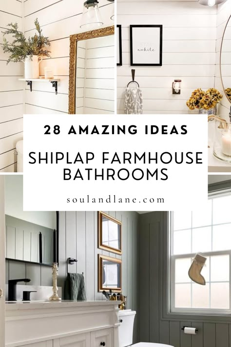 Shiplap has become a cornerstone of farmhouse bathroom design, offering a rustic charm that elevates the space with its simple yet impactful aesthetic. Discover the versatile ways shiplap can be used to enhance farmhouse bathrooms, from creating a cozy backdrop to serving as a striking accent wall. Explore ideas on pairing shiplap with vintage fixtures, soft, neutral palettes, and natural wood elements to achieve a harmonious balance between rustic and modern. Shiplap To Tile Transition, Vertical Tongue And Groove Bathroom, Farmhouse Bathrooms With Shiplap, Bathroom Shiplap Color Ideas, Small Bathrooms With Shiplap Walls, Shiplap Behind Mirror In Bathroom, Shiplap Wall Bathroom Farmhouse, Half Bathroom Ideas With Shiplap, Shiplap Bathroom Accent Wall Master Bath