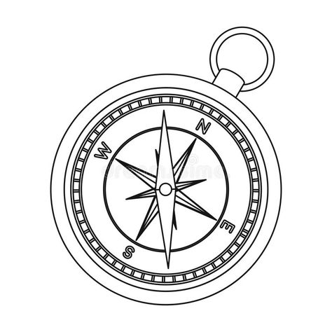 Compass icon in outline style isolated on white background. Rest and travel symbol stock vector illustration. vector illustration Compass Outline, Travel Symbols, Compass Icon, Outline Design, Wood Interior Design, Shop Front Signage, Outline Designs, Sign Stand, Arrow Design