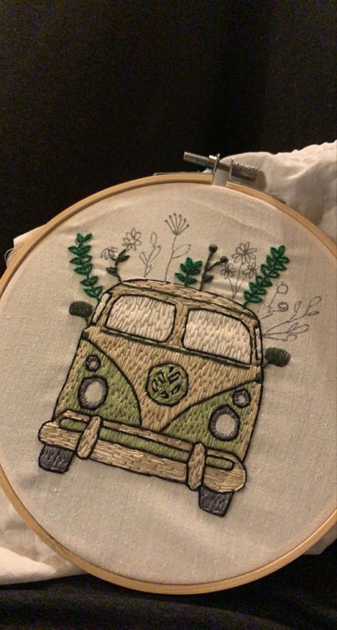 Van Cross Stitch Pattern, Vw Bus Embroidery, Campervan Embroidery, Caravan Cross Stitch Pattern, Camper Van Cross Stitch, Camper Embroidery, Embroidered Vans, Summer List, Camping Holiday