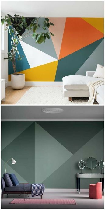 Pola Cat Dinding, Geometric Wall Paint, Wall Paint Patterns, Wall Painting Living Room, House Wall Design, Room Wall Colors, Modern Mural, Diy Wall Painting, Room Wall Painting