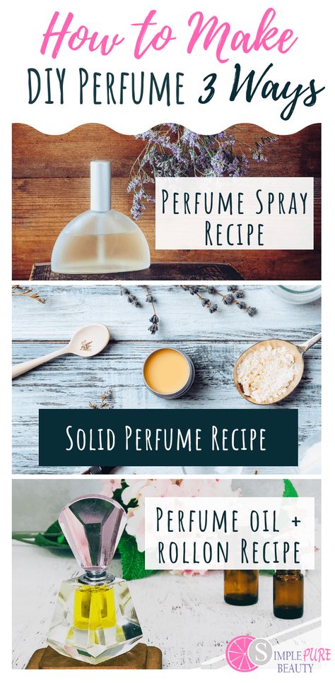 DIY Perfume with Essential Oils is so EASY to make. Check out these 3 DIY Perfume Recipes for inspiration. I've included a DIY perfume roll-on recipe, solid perfume recipe and essential oils spray perfume recipe. You can also download my Essential Oils Perfume Recipe Guide for even more homemade essential oil perfume blends. #simplepurebeauty #essentialoilperfume #essentialoils #natural #perfume Make Perfume With Essential Oils, Essential Oil Perfume Recipes, Diy Perfumes, Perfume With Essential Oils, Diy Perfume Recipes, Solid Perfume Recipes, Make Perfume, Lilin Aroma, Essential Oil Perfumes Recipes