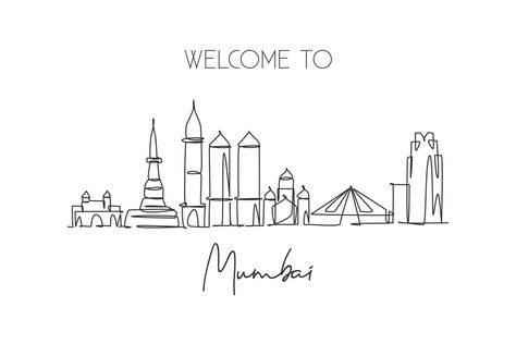 Mumbai Skyline Illustration, One Continuous Line Drawing, Skyline Drawing, World Landscape, Mumbai City, Single Line Drawing, Nainital, Continuous Line Drawing, Skyline Art