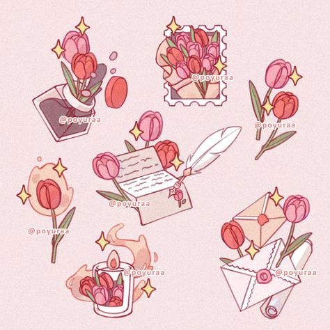 Valentine Drawing, Valentines Envelopes, Concept Art Tutorial, Plant Drawing, Cute Kawaii Drawings, Aesthetic Desktop Wallpaper, Flower Doodles, Kawaii Drawings, Kawaii Art