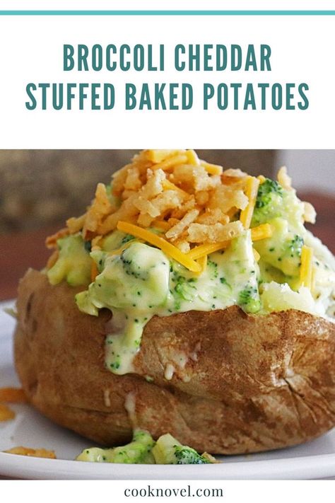 I love potatoes and this one is over the top delicious! I present to you Broccoli Cheddar Stuffed Baked Potatoes. P.S. the broccoli cheddar combo also makes a great side all on its own, but in this potato, topped with fried onions, does it get any better than this? << Check out the recipe #broccoli #cheddar #bake #potatoe #recipe Italian Baked Potatoes, Broccoli Cheddar Potato, Brocoli And Cheese, Potatoe Recipe, Best Twice Baked Potatoes, Broccoli Sausage, Rice Sides, Broccoli Cheddar Chicken, Recipe Broccoli