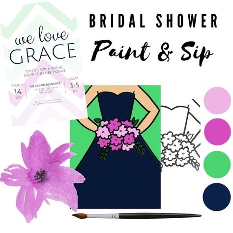 Bridal Shower Painting Party Canvas, Bridal Shower Paint And Sip Party Ideas, Party Fun Ideas, Sip And Paint, Sip N Paint, Paint And Sip, Marker Drawing, Party Fun, Paint Party