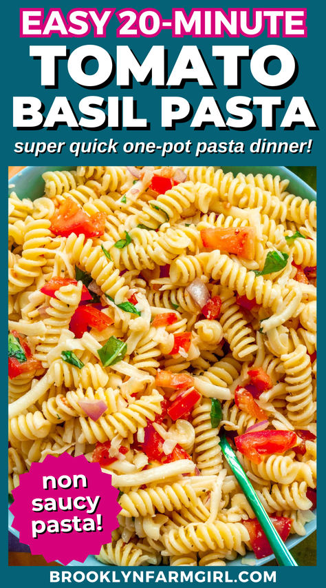 overhead shot of a bowl of pasta noodles tossed with tomatoes, herbs, and cheese Basil Pasta Recipes, Tomato Pasta Salad, Potluck Salad, Mozzarella Pasta, Fresh Tomato Recipes, Tomato Basil Pasta, Mozzarella Salad, Basil Pasta, Cucumber Tomato Salad