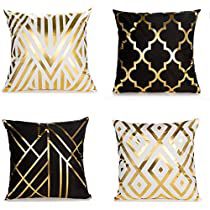 Black And Gold Home Accessories, Black Gold Throw Pillows, Black And Gold Accent Pillows, Gold Pillow Covers, Gold Foil Design, Gold Living Room, Gold Home Decor, Gold Pillows, Decorative Cushion Covers