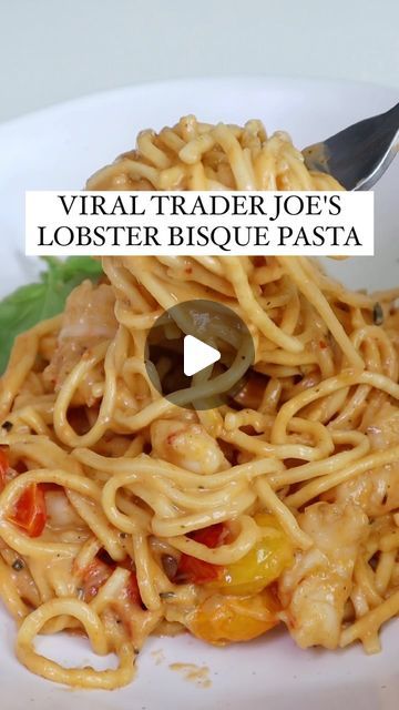 Danielle | San Diego Foodie + UGC Creator on Instagram: "VIRAL TRADER JOE'S LOBSTER BISQUE PASTA! 🦞🍝I was actually shocked how easy this is to make and it feels like a restaurant quality meal 😚🤌 You only need 5 ingredients too: lobster bisque, pasta, Argentinian red shrimp OR langostino tails, cherry tomatoes, and fresh basil. DIRECTIONS: Thaw shrimp and cut in bite size pieces. Cook tomatoes in olive oil until they begin to burst. Add shrimp to pan, season with salt, peoper and red pepper flakes and cook through. Remove tomatoes and shrimp from pan and add lobster bisque until heated through. Add your cooked pasta (or no boil noodles) to the pan then add back in shrimp and tomatoes. Mix together, top with fresh basil and enjoy! #traderjoesrecipes #5ingredientsorless #easyrecipeideas How To Make Lobster Bisque, Lobster Bisque Pasta Trader Joes, Trader Joe’s Lobster Bisque Pasta, Trader Joes Langostino Tails Recipes, Trader Joes Lobster Bisque Pasta, Trader Joe’s Langostino Recipes, Lobster Bisque Pasta, Trader Joes Shrimp, Cook Tomatoes