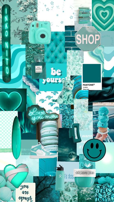 teal aesthetic wallpaper Teal Preppy Wallpaper, Aesthetic Wallpaper Teal, Teal Aesthetic Collage, Teal Aesthetic Wallpaper, Wallpaper Teal, Teal Aesthetic, Purple And Teal, Teal Wallpaper, Preppy Wallpaper