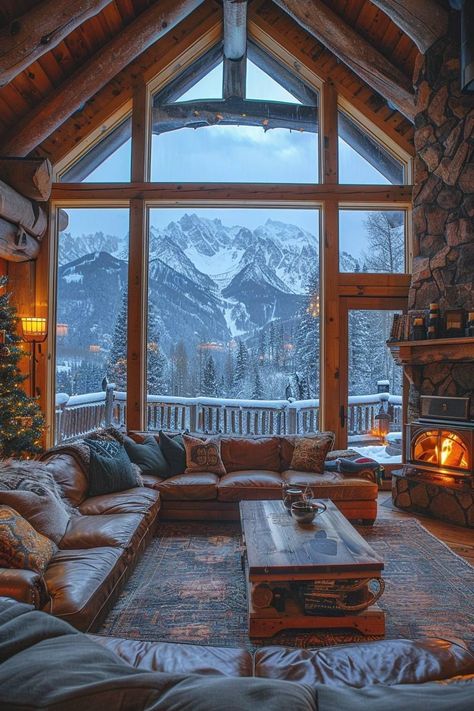 Colorado House Interior, Colorado Cabin Interior, Mountain Home Aesthetic, Winter Mountain House, Viking Lodge, Aspen Colorado Houses, Bloxburg Cabin, House In Snowy Mountains, Cabin In Alaska