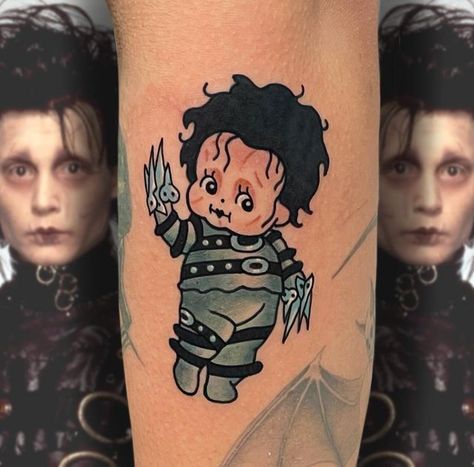 Edward Scissorhands Tattoo, Kewpie Tattoo, Kewpie Art, Traditional Heart Tattoos, Mario Tattoo, One Tattoo, Doll Tattoo, Men Tattoos Arm Sleeve, Sketch Tattoo Design