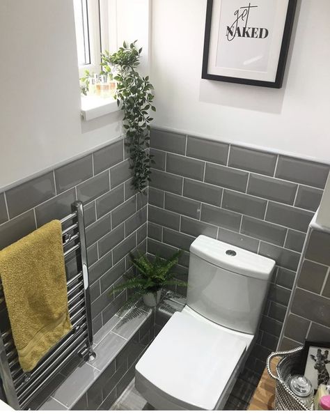 Cloakroom Tiles Downstairs Toilet, Grey Downstairs Toilet, Tiled Cloakroom Toilet, Cloakroom Toilet With Window, Small Cloakroom Toilet With Window, Cloakroom Toilet, Small Downstairs Toilet, Small Bathroom Remodel Designs, Toilet Ideas