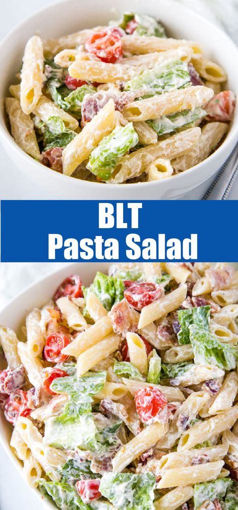 BLT Pasta Salad - Turn the classic BLT sandwich in a pasta salad with a creamy dressing.  Great for lunch, dinner, parties, potlucks, or just about anytime. Blt Pasta Salad Pioneer Woman, Pasta And Lettuce Salad, Blt Pasta Salad Recipe, Blt Salad Recipe, Delight Dessert, Blt Pasta Salad, Bacon Lettuce Tomato, Blt Pasta, Blt Salad