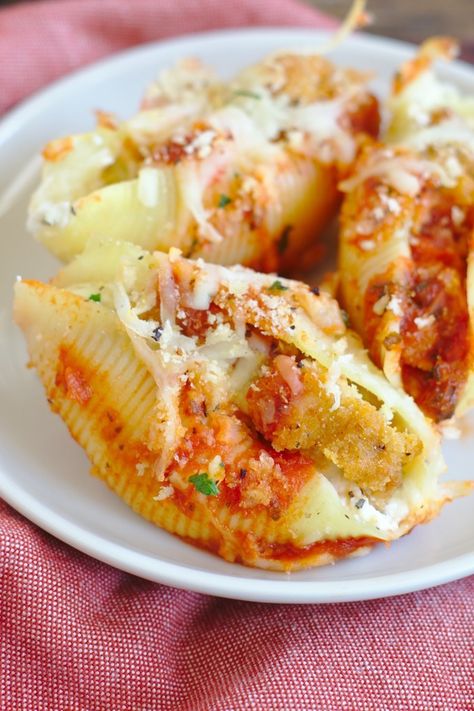 Chicken Parm Shells, Chicken Parm Stuffed Shells, Nanas Recipes, Jumbo Shells, Italian Dinners, Chicken Stuffed Shells, Chicken Marinara, Breaded Chicken Tenders, Stuffed Pasta