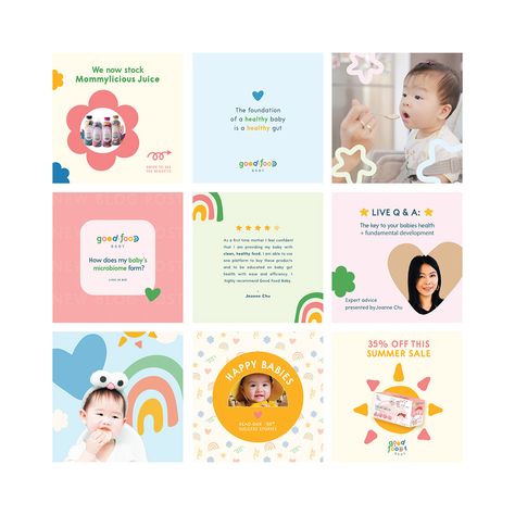 Baby Brand Identity, Media Branding Design, Social Media Inspiration, Kids Branding Design, 블로그 디자인, Kids Social Media, Kids Graphic Design, Kids Inspo, Social Media Branding Design