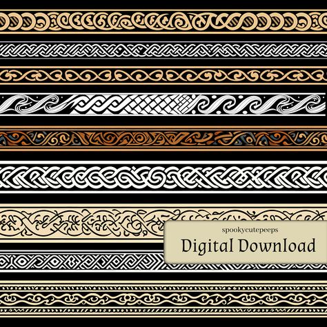 Enhance your creative projects with our Viking Borders Seamless Digital Papers! This pack includes 20 high-quality, seamless designs inspired by ancient Viking artistry. Perfect for scrapbooking, digital crafts, and creative ventures, these printable papers are a digital download away from elevating your artistic vision. Each design seamlessly blends into the next, providing endless possibilities for your projects. Add a touch of Norse heritage to your creations with these versatile and easily a Viking Pattern Design, Viking Border Design, Nordic Pattern Viking, Viking Designs Pattern, Norse Patterns, Viking Knotwork, Celtic Border, Norse Design, Valhalla Viking