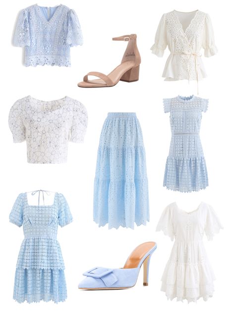 Grand Millenial Outfits, Chinoiserie Outfit, Blue And White Heels, Grandmother Style, Grand Millenial, Heels Kitten, Chic Wardrobe, Coastal Grandmother, Princess Tutu