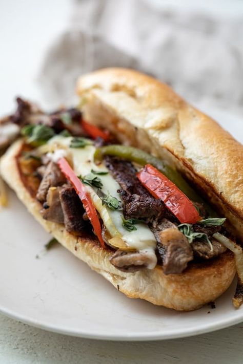 Steak Hoagie with Peppers and Onions Steak Hoagies, Steak Hoagie, Steak And Cheese Sub, Vegan Quesadilla, Sauteed Steak, Hoagie Sandwiches, Steak Sandwich Recipes, Sauteed Peppers, Homemade Sandwich