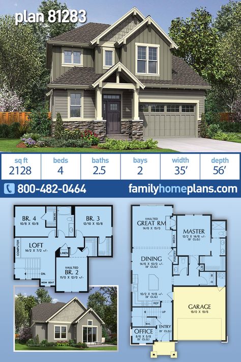 Bungalow, Craftsman Style House Plan 81283 with 2128 Sq Ft, 4 Bed, 3 Bath, 2 Car Garage Craftsman Style Homes Sims 4, Small 2 Story House Plans 4 Bedroom, 4 Bed 2 Story House Plans, 4 Bed House Floor Plan, 4 Bed 4 Bath House Plans 2 Story, 4 Bed 2.5 Bath House Plans 2 Story, 4 Bedroom House Plans Bloxburg, Two Story House Plans Main Floor Master Narrow Lot, 2 Story House Plans With Garage