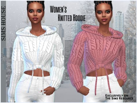 The Sims Resource - Women's Knitted Hoodie Mods Sims 4, Childrens Leggings, Knitted Hoodie, David Sims, Sims 4 Downloads, Fashion Design Collection, Sims4 Clothes, Sims Hair, Best Mods