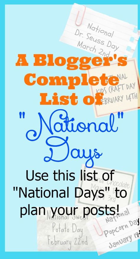 A Blogger's Guide to National Days.....there's a "National" day happening just about every single day....be prepared and plan your editorial calendar easily! Perfect for bloggers, writers, and everyone! List Of National Days, National Celebration Days, National Holiday Calendar, Silly Holidays, Monthly Celebration, Library Quotes, National Day Calendar, Monthly Activities, Wacky Holidays