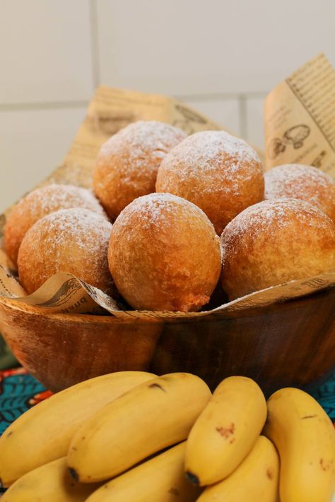 Banana Puff Puff (Beignets) Banana Puff Puff, Fried Banana Recipes, Doughnut Recipe Easy, Beignet Recipe, Trinidad Recipes, Tropical Food, Fried Bananas, Puff Recipe, Chewy Sugar Cookies