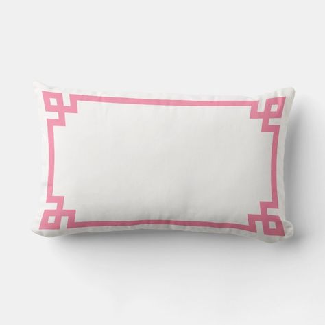 Pink Greek Key Border Monogram Lumbar Pillow  Zazzle Girly Preppy, Script Monogram, Modern Throw Pillows, Greek Key, Custom Monogram, Monogram Initials, Lumbar Pillow, Light Pink, Initials