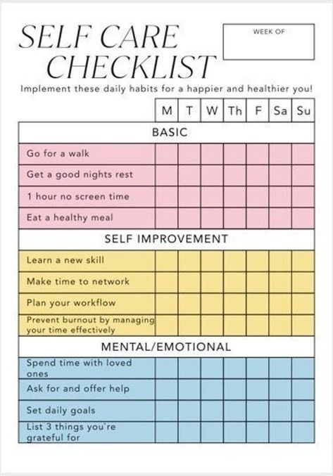 Study Habits Checklist, Daily Self Improvement Checklist, Journal Checklist Ideas, Everyday Self Care Routine, Selfcare Checklist Printable, Self Care In Your 30s, Journaling For Self Care, Daily Selfcare Checklist, Healthy Habits Routine