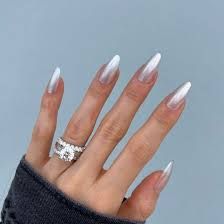 Glass Slipper Nails, Frosted Glass Nails, Nails With Clear Base, Clear Chrome Nails, Chrome Almond, Coral Pink Nails, Cobalt Blue Nails, Classy Almond Nails, Short Pink Nails