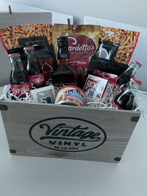 Jack And Coke Gift Basket, Jack And Coke Gift, Craft Beer Gift Basket, Classy Gift Baskets, Bbq Gift Basket, Christmas Crates, Valentines Baskets For Him, Valentines Baskets, Coke Gifts