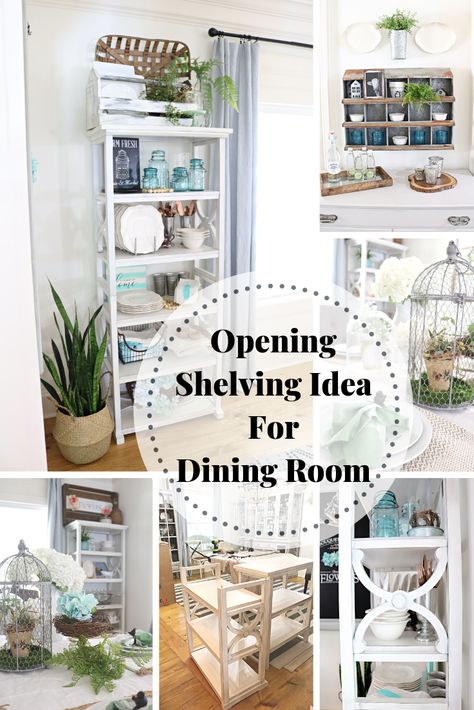 Dining Room Shelves Decor Modern, Farmhouse Shelves Dining Room, Ladder Shelf Decor Dining Room, Bookcase In Dining Room Ideas, How To Style Dining Room Shelves, Open Shelves In Dining Room, Decorating Shelves In Dining Room, Decorating Dining Room Shelves, How To Decorate Shelves In Dining Room