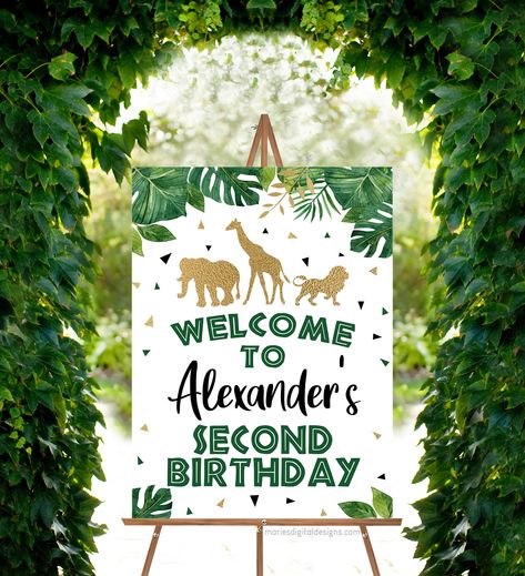 Editable Personalized Jungle Theme Birthday Welcome | Boy's Birthday | Instant Download | You Edit + Print Today | Wild One Safari Theme Birthday | Zoo Animals | Green Gold Tropical Animals | Party Decor | 1st Birthday | DIY Corjl Template | Jungle Theme Party Decor | DIY Poster | Sign | Wild Animal Party Welcome Birthday Sign, Diy Poster, Jungle Safari Birthday, Wild Birthday Party, Jungle Theme Parties, Animals Party, Jungle Theme Birthday, Safari Theme Birthday, Zoo Party