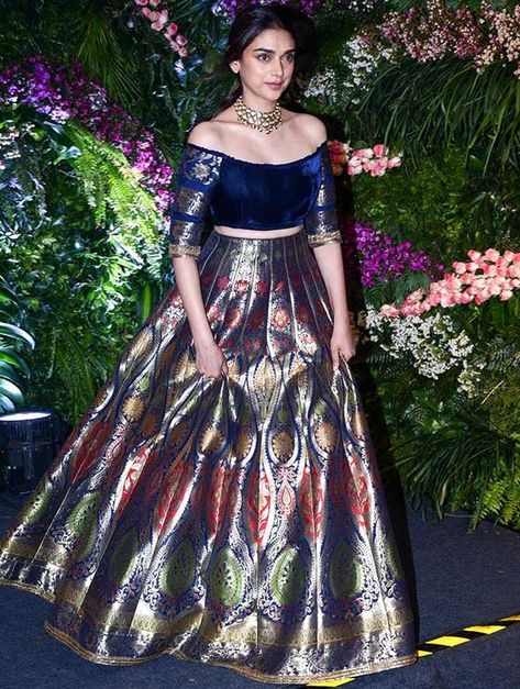 Trending Brocade Outfit Ideas To Stir The Wedding Scenes This Season Aditi Rao Hydari, Pengantin India, Function Dresses, Aditi Rao, Lehenga Saree Design, Indian Outfits Lehenga, Long Dress Design, Indian Dresses Traditional, Indian Gowns Dresses