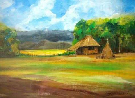 Nipa Hut Philippines Landscape, Filipino History, Nipa Hut, Village Drawing, Bahay Kubo, Filipino Art, Filipino Culture, Catholic Prayers, Art Stuff