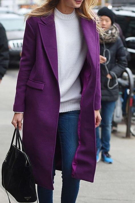 Lapel Pocket Design Purple Coat Purple Coat Outfit, Mantel Outfit, Summer Coats, Purple Coat, Purple Outfits, Gameday Outfit, Coat Outfits, Purple Fashion, Coat Fashion