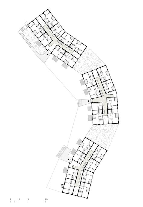 OOPEAA, Mikko Auerniitty · Puukuokka Mass Housing, Parking Plan, Block Plan, Hotel Floor Plan, Collective Housing, Commercial And Office Architecture, Hotel Floor, Concept Models Architecture, Hotel Plan