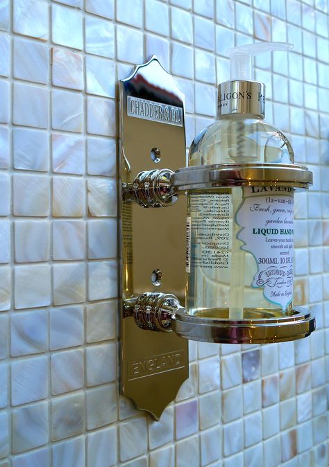 Chadder & Co Luxury Bathroom Accessory, Penhaligons Soap Wall Mounted Soap Holder. @penhaligons #soap #luxury #soapholder #luxurybath #luxurybathroom Soap Dispenser Shower Wall, Shower Soap Dispenser, Soap Dispenser Wall, Bathroom Accessories Luxury, Spa Style, Luxury Bathrooms, Spa Accessories, Spa Inspiration, Powder Bath