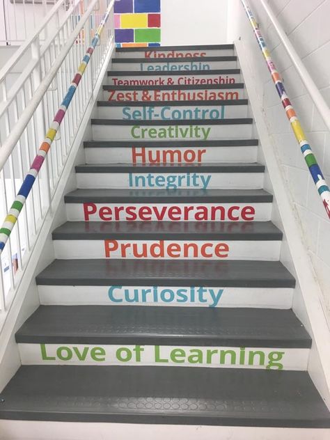 The Positivity Project - school stairway included in conveying the message School Stairway, Positivity Project, Project School, Stair Art, School Improvement, Team Quotes, Playground Ideas, Stair Wall, Quotes Positivity